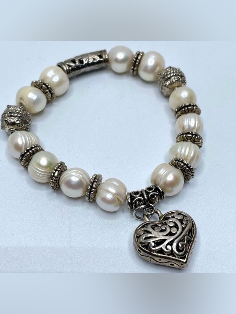 Stauer Pearl of Girl Bracelet Freshwater Pearls Silver Spacers Beaded Bracelet